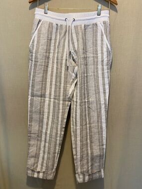 Athleta Linen Striped Pants – Size 6 – White/Beige